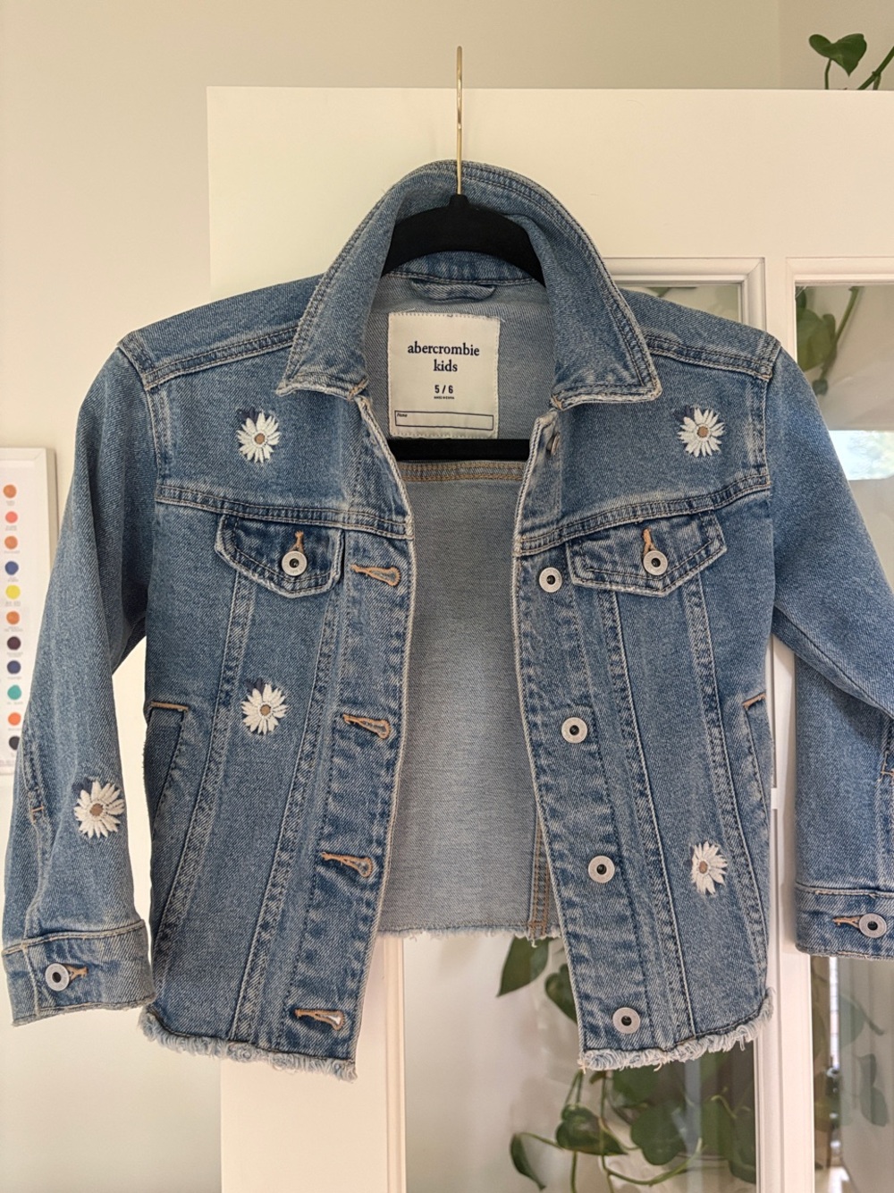 abercrombie kids Denim Jacket with White Daisy Embroidery
